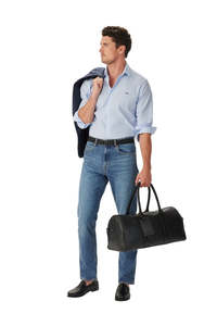 R M Williams: Sommers Poplin Stripe Shirt - White/Blue