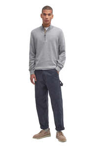 Mens: Cotton Half Zip Knitted Jumper - Grey Marl