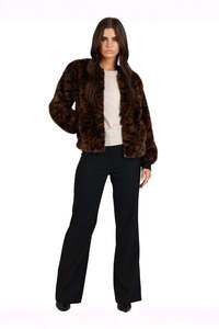 Faux Fur Animal Bomber Jacket - Brown