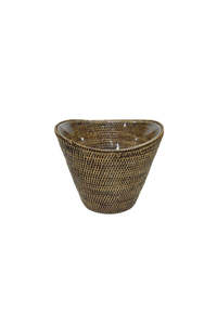 Homewares: Rattan Double Drinks Holder - Brown