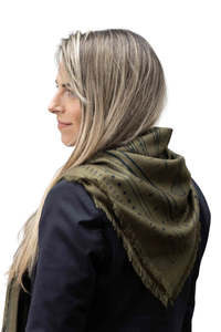 Womens Accessories: The Yorke Wool Silk Scarf - Olive Green/Black
