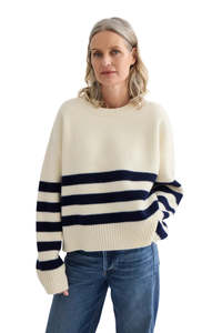 Womens: Oversized Stripe Crew - Ivory/Midnight