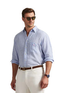 Striped Linen Shirt - Harbor Island Blue White