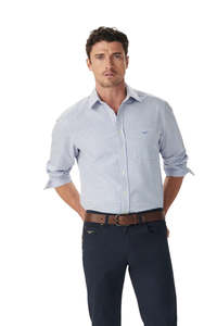 Brunswick Twill Check Shirt - White/Blue