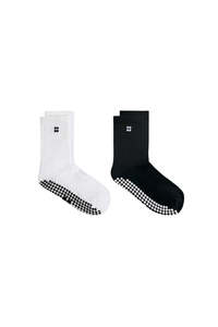Womens Accessories: Pilates Crew Gripper Sock - 2pk - White Black