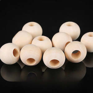 Natural Round Wooden Beads (Large Hole) - 5Pcs