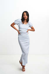 Long Dresses: DELPHI GINGHAM DRESS (BLUE)