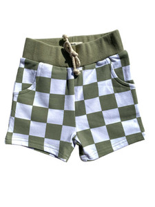Large Check Shorts (Olive) Organic Cotton Three Sisters