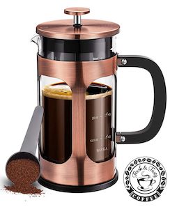 Kitchen: BAYKA French Press Coffee Maker, Glass Classic Copper 304 Stainless Steel Coffee Press, Cold Brew Heat Resistant Thickened Borosilicate Coffee Pot for Camping Travel Gifts, 34 Ounce
