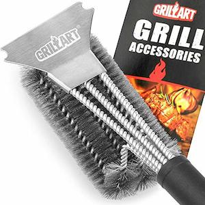 Kitchen: GrillArt Grill Cleaning Brush and Scraper, 18" Stainless Steel Woven Wire (3 in 1 Bristles), Best BBQ Brush for Grills