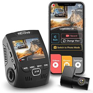 Vehicle Electronics: Rexing V1P 4K 2.4" LCD 2160p/1080p Wi-Fi Dual Channel Dash Cam (2021), 170° Wide Angle, G-Sensor, WDR, Loop Recording, Mobile App, Supercapacitor