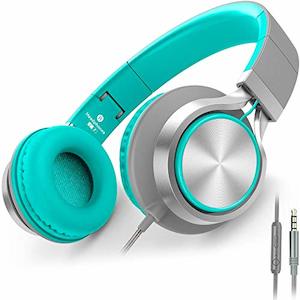 Headphones: AILIHEN C8 Wired Headphones with Microphone, Volume Control, Grey and Mint (Model 833563)