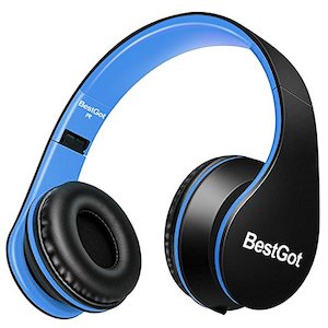 Over Ear Headphones: BestGot Children's Headphones with Microphone, Volume Control and Removable Cord (Black/Blue)