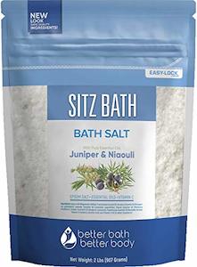 Bath Bathing Accessories: Sitz Bath Soak 32 fl. oz. (BPA Free) with Epsom Salt, Natural Geranium, Frankincense, Lavender & Niaouli Oils & Vitamin C, Press-Lock Seal