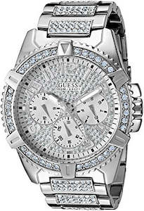 GUESS Stainless Steel Crystal Embellished Bracelet Watch with Day, Date + 24 Hou&hellip;
