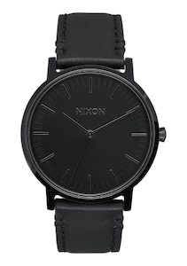 Watches: Nixon Mens Porter Leather Japanese quartz Leather watches All Black A1058