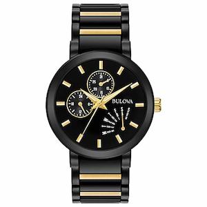 Watches: Bulova Men's Modern Black Ion-Plated and Gold Tone Stainless Steel 6-Hand Multi-Function Quartz Watch Style: 98C124