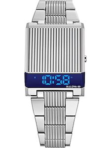 Bulova Mens Archive Series LED Computron Stainless Steel Watch, Blue LED Display&hellip;