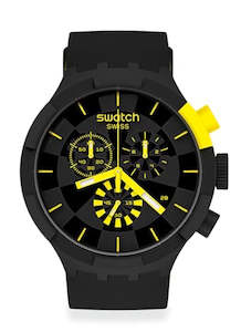 Swatch Quartz Silicone Strap, Black, 20 Casual Watch Model: SB02B403, Yellow