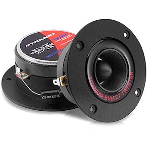 Tweeter: Pyramid TW18BK 1" Car Tweeter Speaker System with 3.25" Bullet Horn and Aluminum Die-Cast Titanium Dome, 300W Peak, 2kHz-25kHz Frequency Response, 4-8 Ohm, 20oz Heavy Duty Magnet Structure (1 Pair)