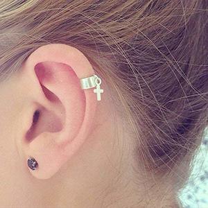 Sterling Silver Cross Charm Ear Cuff (for Women and Men)