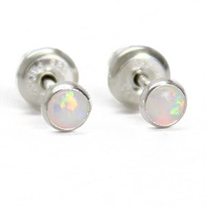 Earrings: Sterling Silver Tiny Simulated Opal 3mm (2nd Hole) Stud Earrings