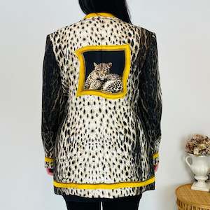 Blazer: Vintage Escada Leopard Portrait Wool Blazer (L)