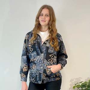 Outerwear: Vintage Abstract Print Reversible Jacket (L)