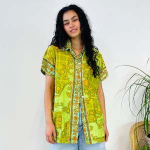 Tops: Vintage Patterned Cotton Shirt (L-XL)