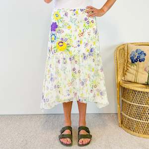 Bottoms: Silk Floral Midi Skirt (L)