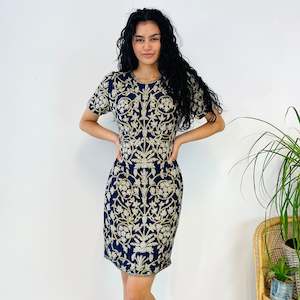 Dresses: Navy Beaded Dress (XS-S)