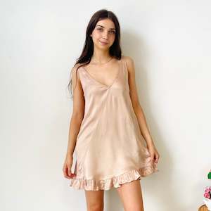 Dresses: Ruby Ruffle Hem Satin Mini Dress (XS)