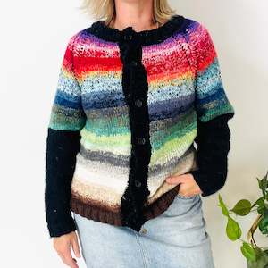 Tops: Rainbow Knit Cardigan (L)