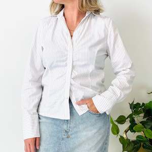 Y2K White Striped Blouse (M-L)