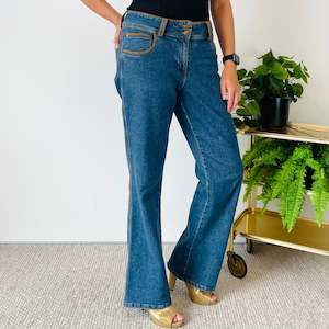Bottoms: Boho Trim Flared Jeans (M)
