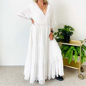White Boho Maxi Dress (2XL-3XL)