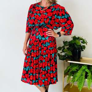 Dresses: 80s Rose Print Dress (L-XL)