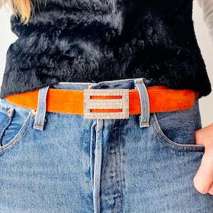 Womens Accessories: Suede Gemstone Buckle Belt (S)