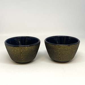 Tea Cups: Cast Iron Tea Cups – Ribbed Gold/Black (Set of Two, 120ml)