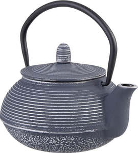 Tea Accessories: Linear Dark Blue/Silver - Cast Iron Teapot (600ml)