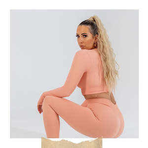Body Ody Activerwear: BODY ODY- Peach Ribbed Leggings