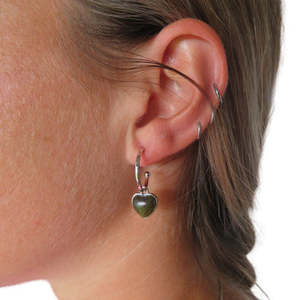 Jewellery: Greenstone Heart Drop Sterling Silver Earrings