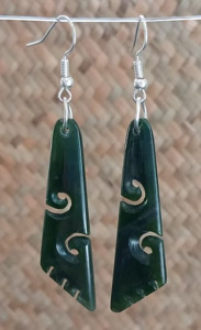 Jewellery: Greenstone Angled Koru Earrings
