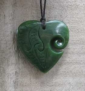Jewellery: Greenstone Heart Koru Pendant
