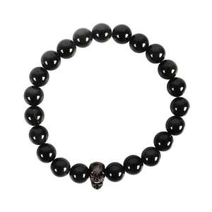 Jewellery: Skull Black Obsidian And Stainless Steel Bracelet
