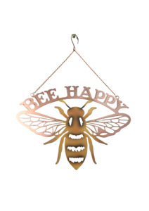 Metal Wall Art: Bee Happy Welcome Sign