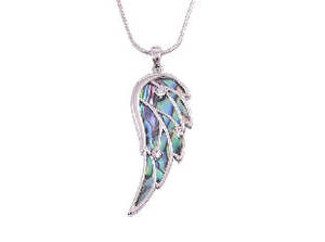 Jewellery: Paua Angel Wing Rhodium Pendant