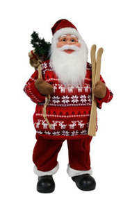 Christmas: Santa With Red Fairisle Jumper and Skis