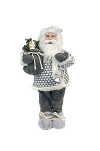 Christmas: Santa Grey/White w/Gift Bag and Lantern