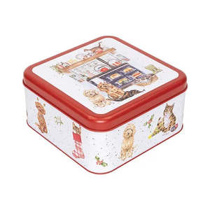 'Country Kitchen' Dog and Cat Christmas Square Tin